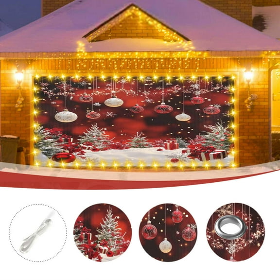 7 X 16 Ft 2024 Christmas Garage Door Large Christmas Garage Door Decorations Outdoor Christmas Garage Door Mural Merry Christmas Decorations Red