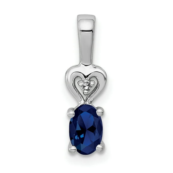 925 Sterling Silver Polished Created Sapphire and Diamond Pendant Necklace Measures 16x5mm Wide - Pendant for Women