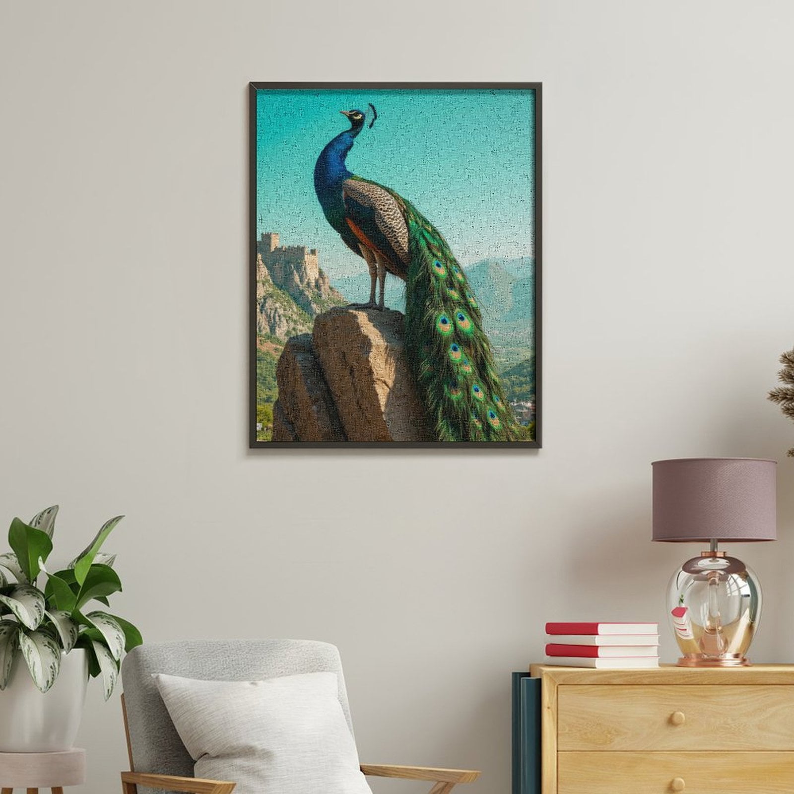 Paint By Numbers Kit for Adults Beginner - DIY Peacock Castle Rock Scenic View Canvas Painting Kits for Adults, Frameless Paint By Number for Adults for Home Wall Decor 16x20 Inch