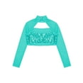 thumbnail image 4 of TiaoBug Kids Girls Sequins Jazz Dance Crop Top Long Sleeve Gymnastics Hip Hop Hollow Out Shirt Lake Blue 8, 4 of 4