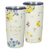 Christian Art Gifts Stainless Steel Scripture Tumbler Travel Mug for Women: Kind Words Bible Verse, Cute Bumble Bee, Double-wall Vacuum Insulated, Lid, Hot/Cold, Creamy White Multicolor Floral, 18oz.