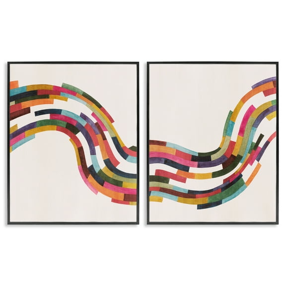 Stupell Industries Abstract Colorful Wave Abstract Painting Black Framed Art Print Wall Art, 11 x 14, Set of 2
