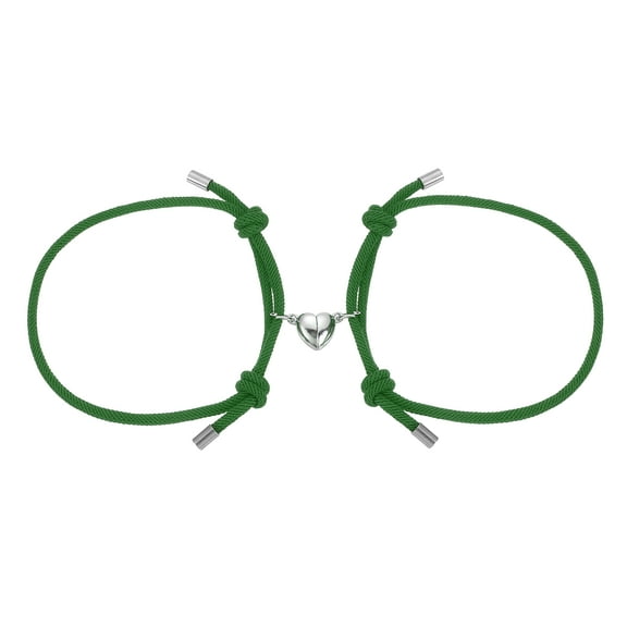 Uxcell Magnetic Couples Bracelets, His and Her Heart Matching Bracelet, Adjustable Braided Rope Cord for Anniversary Friends Women Men Gift, Dark Green