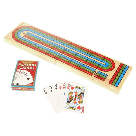 Pressman Family Classics Cribbage - Solid Wood Continuous 3 Track Board with Built-In Storage Compartment for Pegs