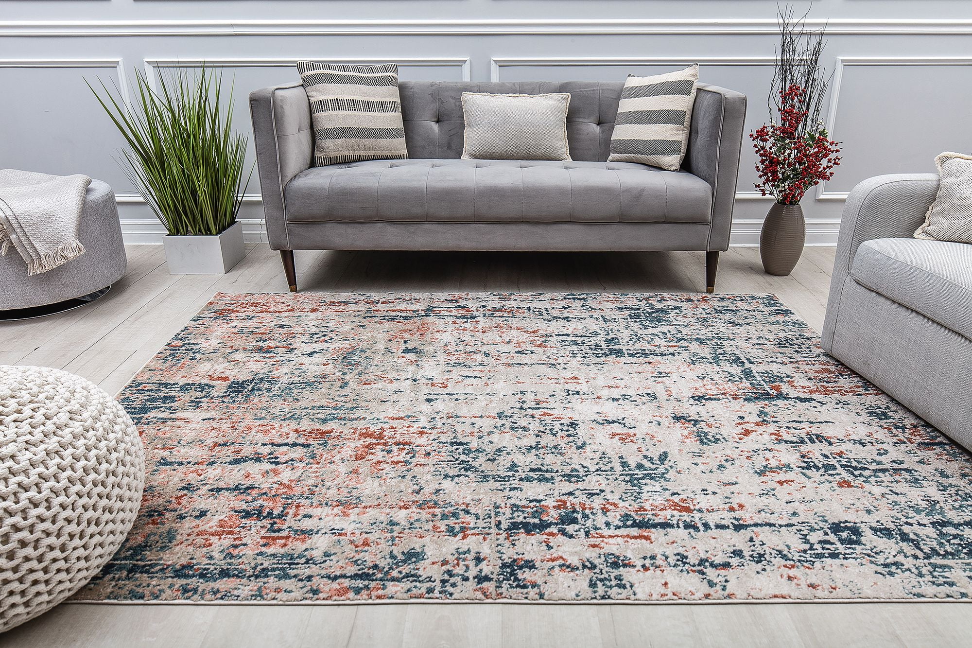 Cora CL65A Blue Mist Transitional Vintage Rust Area Rug, 2'6" x 8'