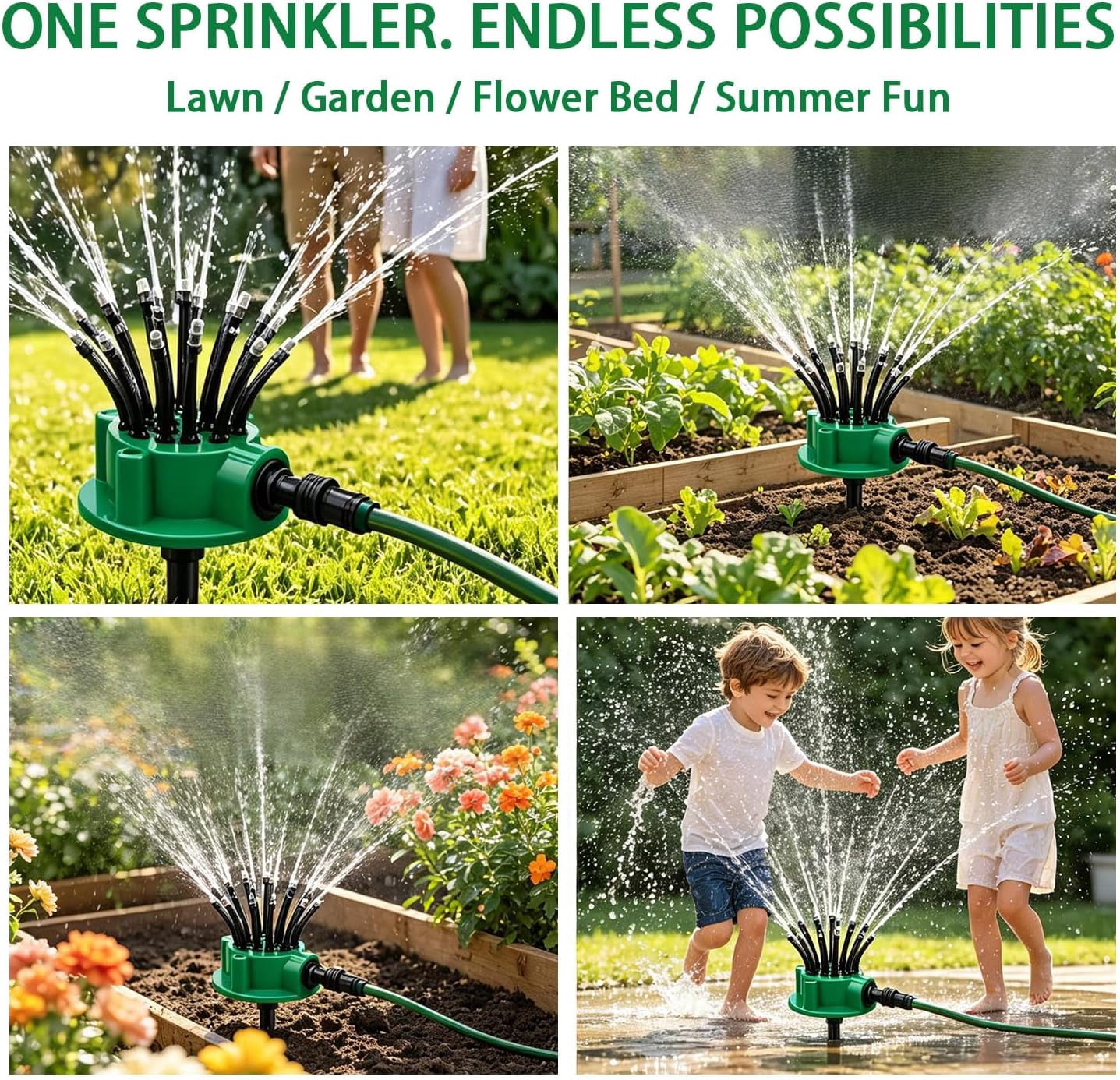 2026 New 360° Multi-Directional Lawn Sprinkler for Yard & Garden, 12 Nozzles Wide Coverage, ABS Durable Spike Base Irrigation for Large Lawn Grass Plant Outdoor (2PCS)