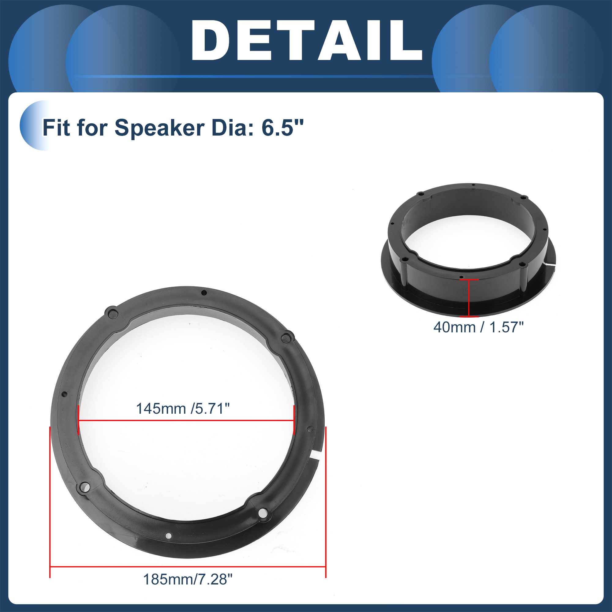 Unique Bargains Speaker Spacer Ring for 6.5 for Volkswagen CC 2009-2015 ABS Black