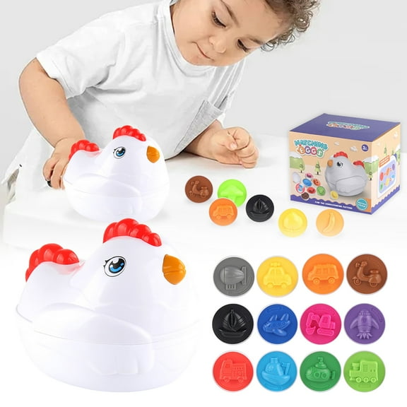 Goowood Easter Basket Stuffers Matching Eggs for Toddlers 1-3 Shape Sorter Toy with Hen Case Educational Color Recognition Toys for Kids