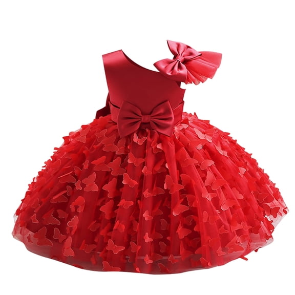 IBTOM CASTLE Toddler Baby Girl Butterfly Tutu Dress Bowknot Princess Flower Girl Wedding Pageant Birthday Party Dresses 12-18 Months Wine Red
