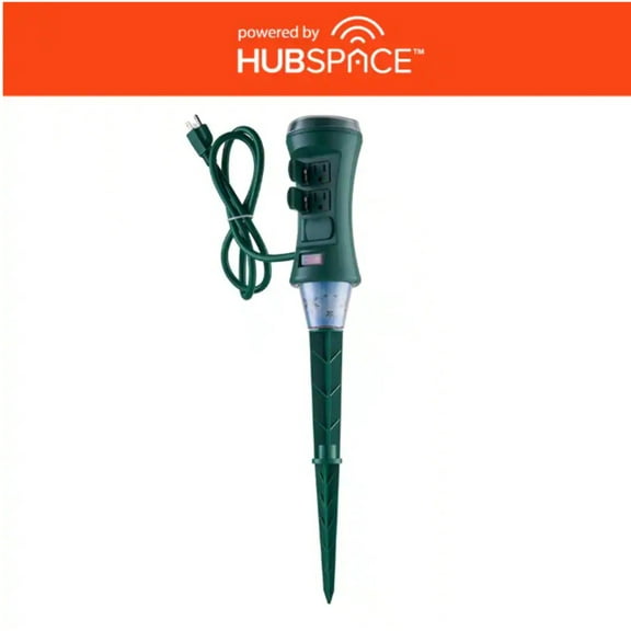 Smart Outdoor 4 ft. 6-Outlet Power Stake Timer with Holiday Lights Projector Powered by Hubspace