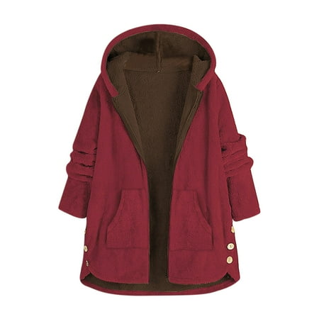 

Winter Fleece Jackets for Women Hooded Sherpa Lined Zip Up Long Sleeve Button Warm Jackets Outerwear Nightgown