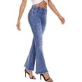 thumbnail image 2 of Pantalones vaqueros con parte inferior de campana para mujer, vaqueros acampanados de cintura alta rasgados con cintura elástica, pantalones vaqueros ajustados elásticos con dobladillo crudo 251-blue2, 2 of 5