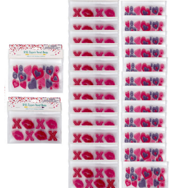 Valentines Day Goodie Bags Zipper Seal Treat Bags (Pack of 2, 24 Bags