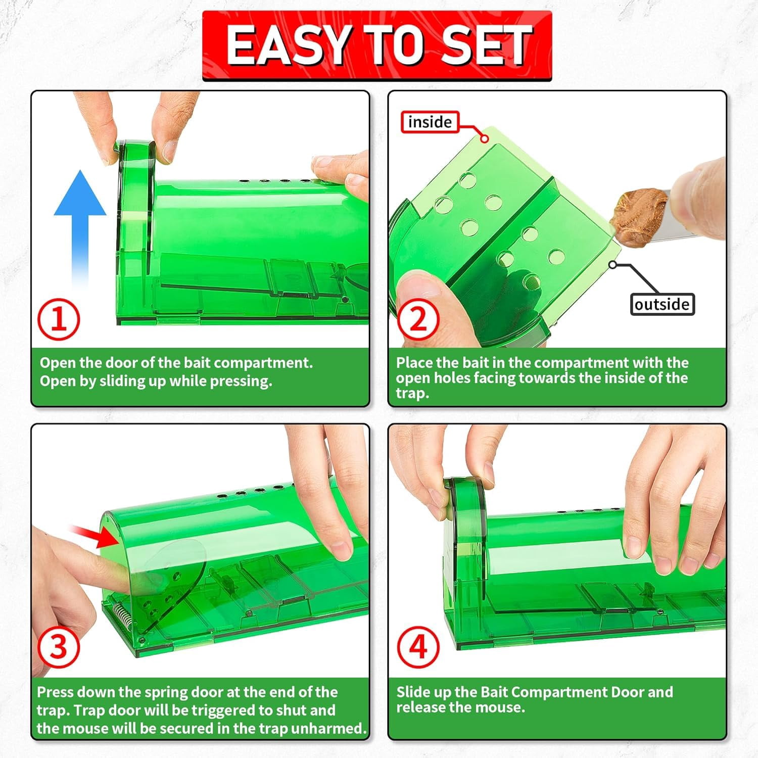 Humane Mouse Traps 6 Pack  No Touch Catch And Release Live Rodent Reusable With Cleaning Brush Pet Safe Indoor Outdoor Control For Mice Rats Chipmunks Voles