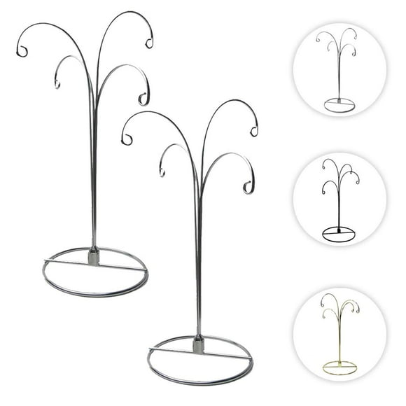 HOHIYA 12 Inch Ornament Display Stand Holder Hanger Hook Hanging Spiral Iron Wire for Crystal Glass Ball Bauble Christmas Easter Decorations Home Wedding Party Decor Art Craft 4 Arms Silver 2pcs