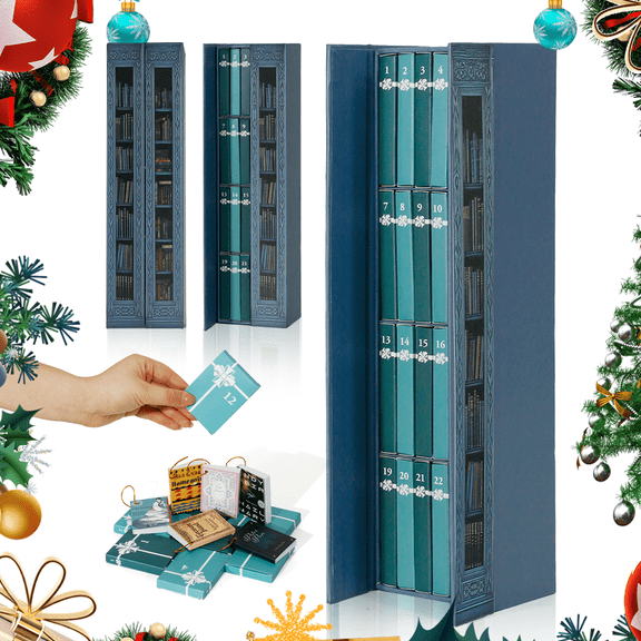SLUMLOVE 2025 Mini Book Ornament Advent, Books Lovers Gifts Advent Calendar with 24 Book Gift, Double Doors Christmas Books Countdown Calendar for Literature Lovers, Holiday Decorations