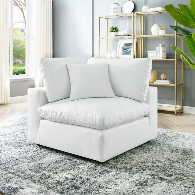 Modway Commix Down Filled Overstuffed Vegan Leather Corner Chair, White