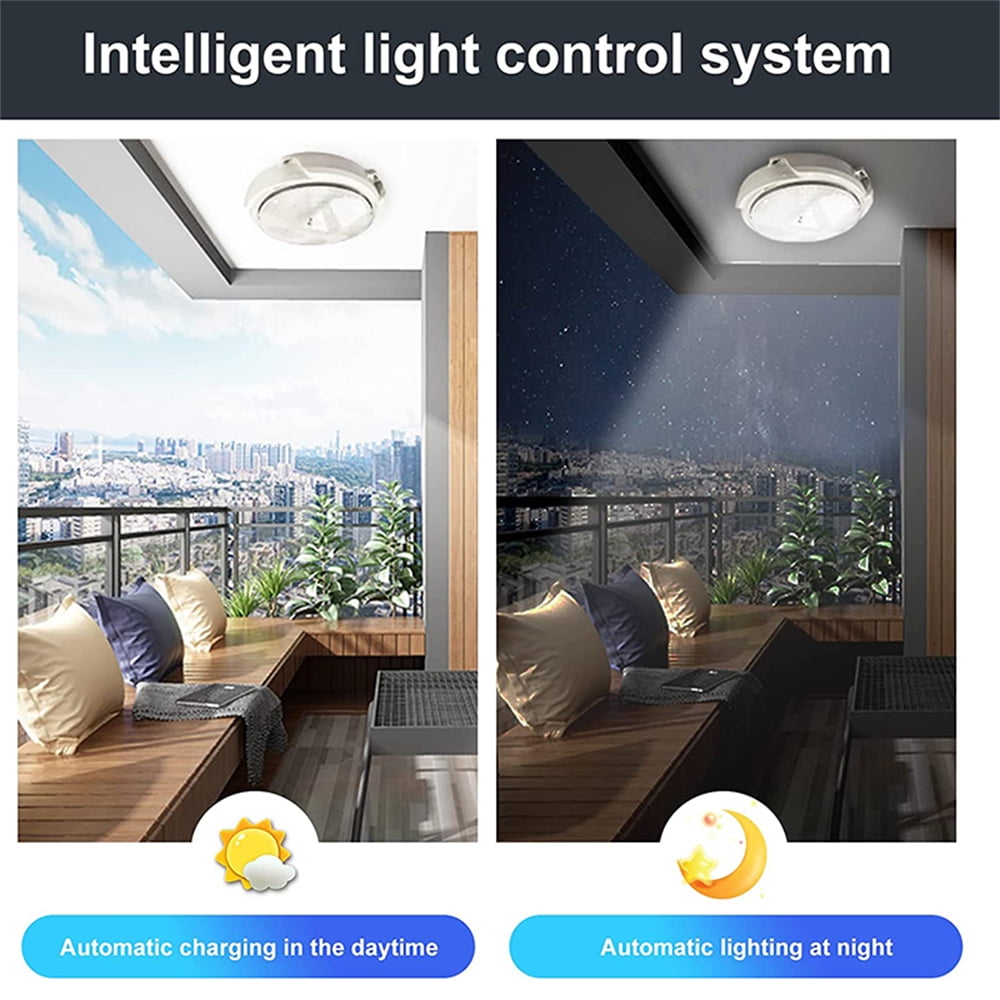 Intelive 2 Packs LED Solar Ceiling Light, Indoor Outdoor 5000LM Solar Shed Light 3 Lighting Modes Cool White/Warm White Switchable Solar Hanging LED Light with Remote Control