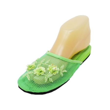 White Bath Slippers - Cammie Women's Floral Beaded Mesh Chinese Slippers