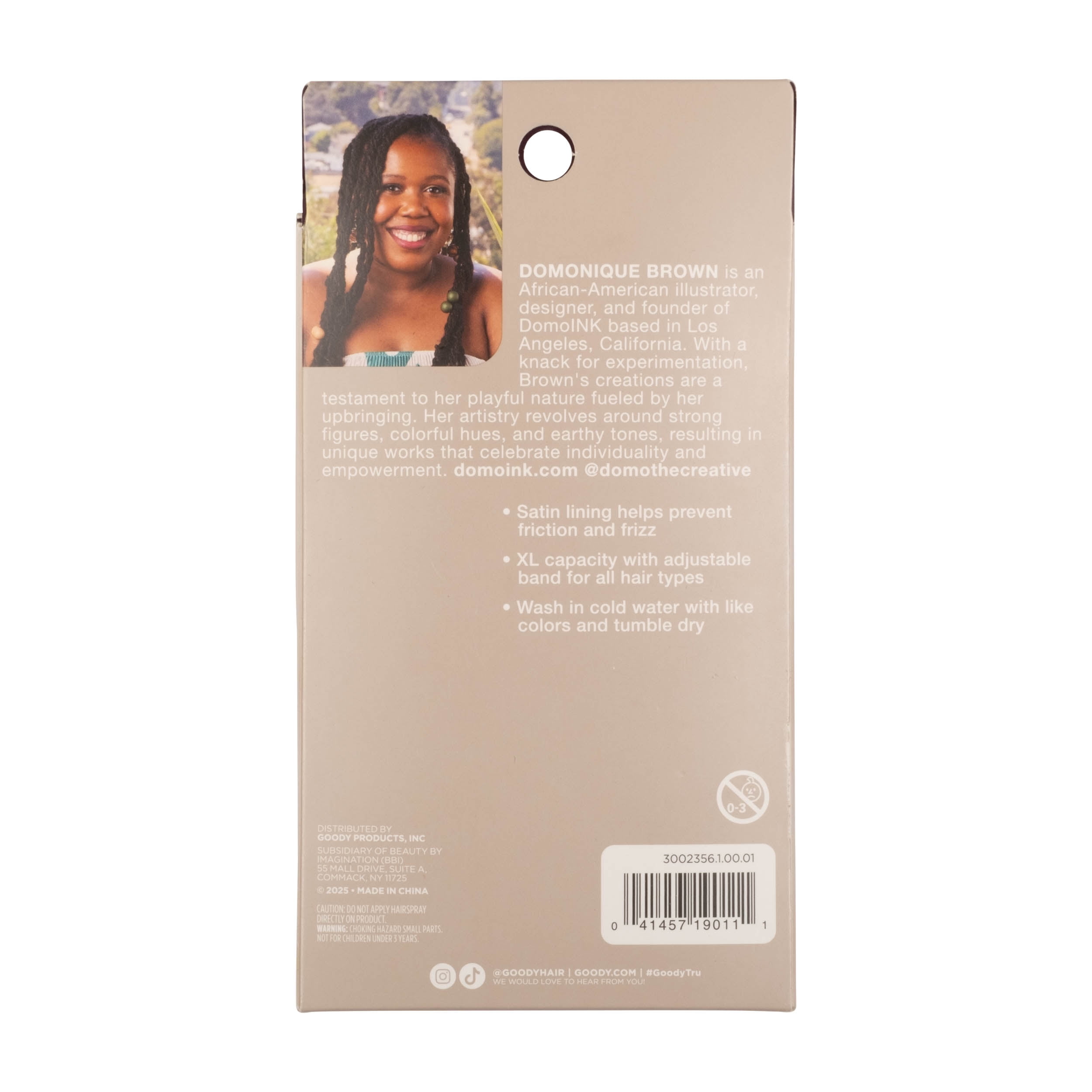 Goody Tru x DomoINK Satin Bonnet, Ultrasoft Large Satin Headwrap, Made for Sleeping, 1 Ct