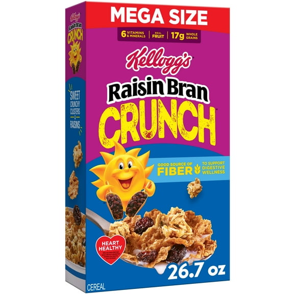 Kellogg's Raisin Bran Crunch Breakfast Cereal, Good Source of Fiber, Mega Size, 26.7 oz