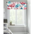 thumbnail image 3 of Kitchen Cafe Valance Curtain for Small Windows,Tropical Pink Flamingo and Blue Teal Plant Leaves Rod Pocket Short Valances Rustic White Window Treatment Panel for Living Room/Bedroom/Bathroom,42x18in, 3 of 7