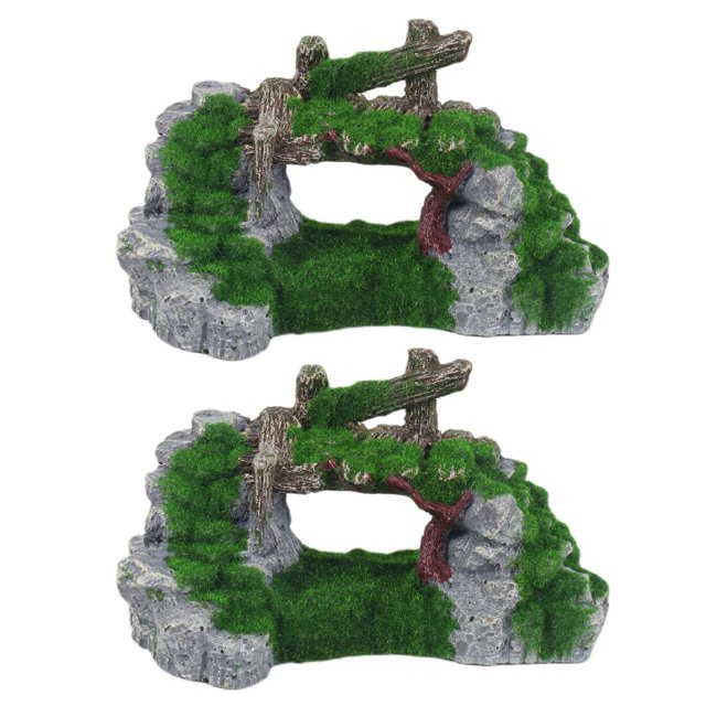 2X Resina Moss Bridge Fish Play Cave Decor para Acuario Acuario Adorno
