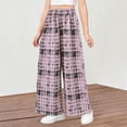 thumbnail image 2 of Guluxicc Kids Girls Wide Leg Pants Plaid Printed Comfy Cotton Loose Elastic Waist Summer Palazzo Pants for 1-13 Years, 2 of 5