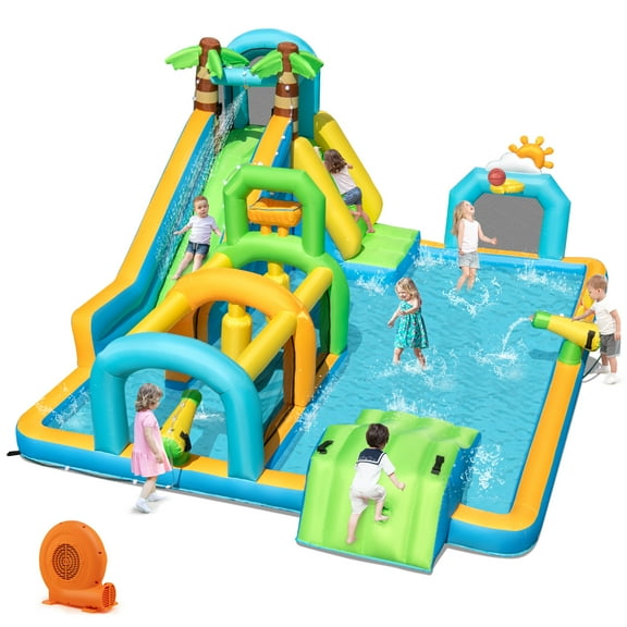 Gymax Inflatable Water Slide w/Splash Pool Climbing Wall Football Goal 750W Blower