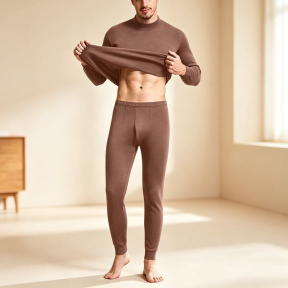 Sakuulaan Men's Thermal Underwear Set, Winter Warm Top and Bottom with Fleece Lined