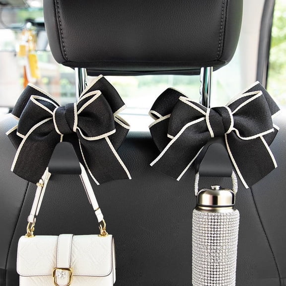 Car Headrest Hooks Bow Style Rear Seat Storage Hook for Purses Bags Umbrellas Sturdy Interior Decorating Accessories 2 Pack