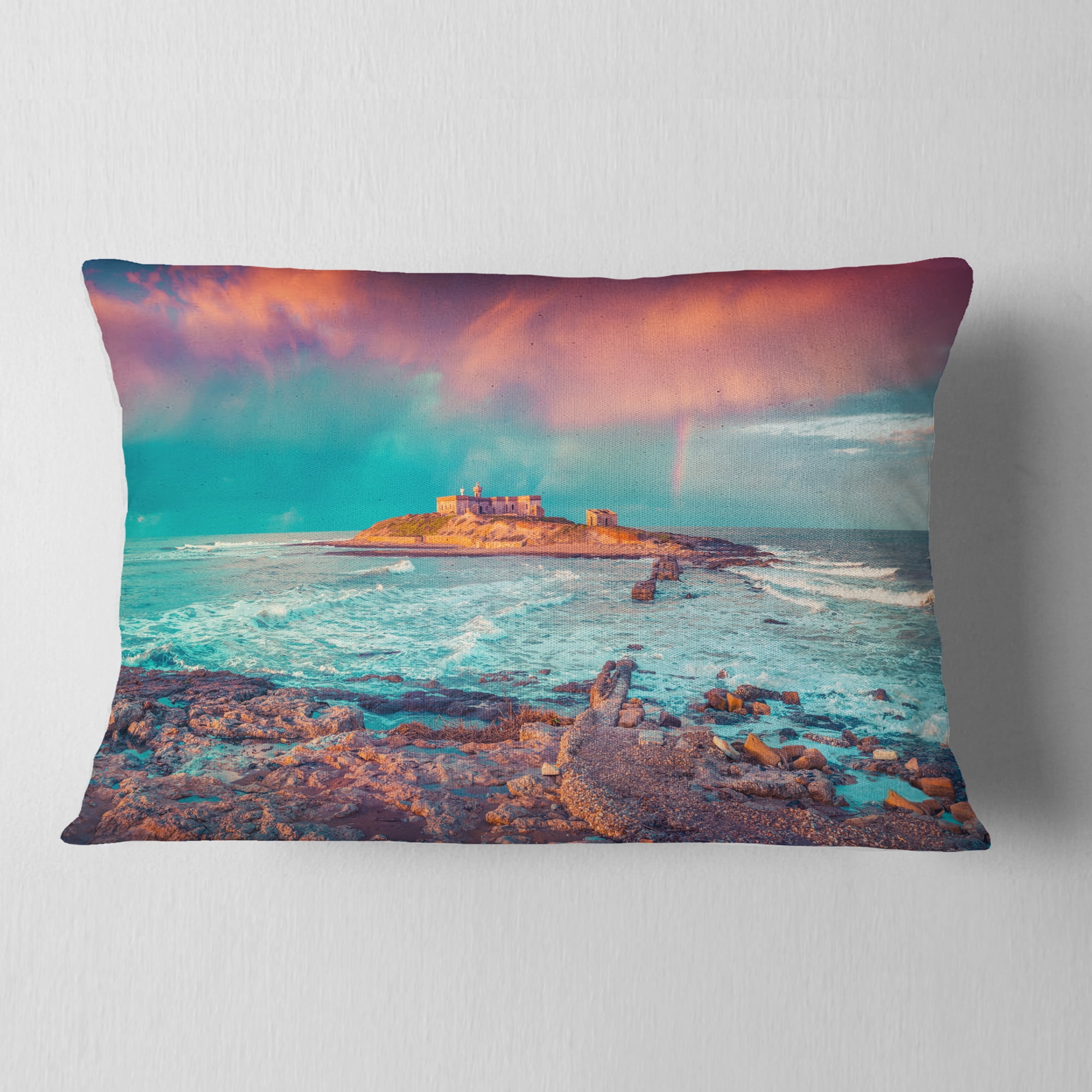 Designart Blue Waters in Spring - Seascape Photography Throw Pillow - 12x20