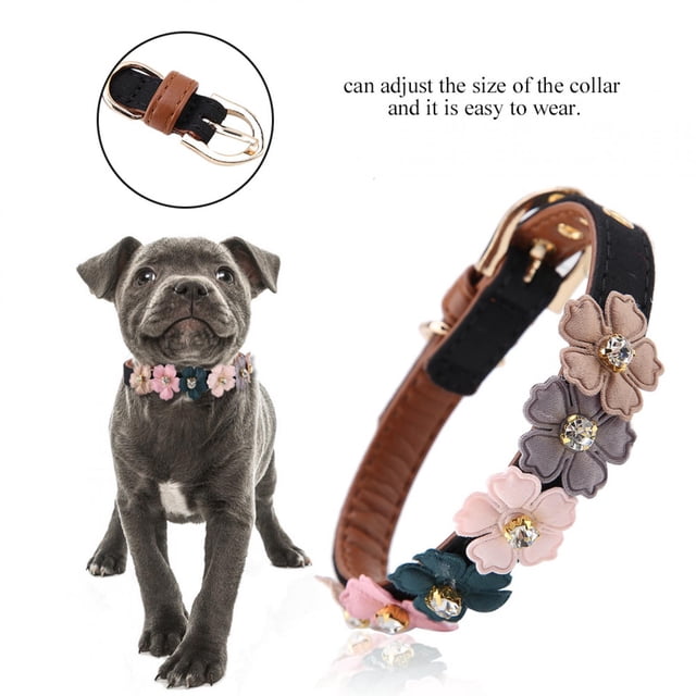 Collar Suave Para Mascotas ANGGREK Con Diseño De Diamantes De Flores Para Perros Y Gatos Pequeños Y Medianos Negro Rosa 1,3 x 34 cm 0,5 x 13,4 pulgadas