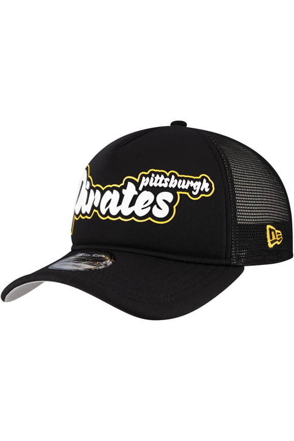 Men's New Era Black Pittsburgh Pirates Retro Bold A-Frame Trucker 9FORTY Adjustable Hat