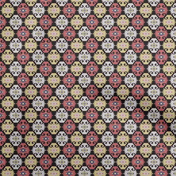 oneOone Cotton Cambric Black Fabric Asian Kilim Sewing Craft Projects Fabric Prints By Yard 56 Inch Wide