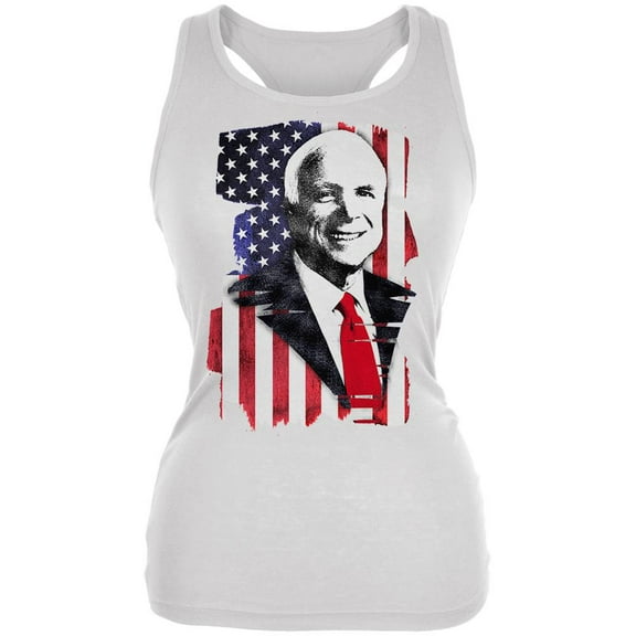 4th of July John McCain American Patriot Juniors Soft Tank Top White X-LG