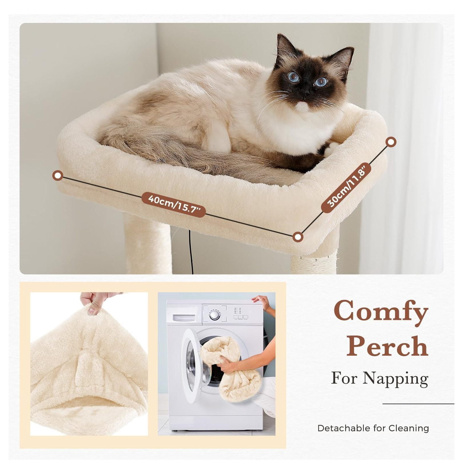 60'' Cat Tree Tower, Large Cat Condo with Scratching Posts, Cozy Hammock, Beige Indoor Cat Climbing Tower for Adult Cats