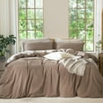thumbnail image 1 of Ensemble de Housse de Couette en Coton Lavé Effet Lin Respirant Durable Doux Confortable (Lin Brun Gris Grand Lit), 1 of 9