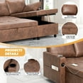 thumbnail image 6 of ACMEASE 108" Suede Leather Sectional Sofa w/Adjustable Backrests, Pull Out Sofa Bed w/USB Charger Port& Reversible Storage Chaise,Convertible U-Shaped Sofa with Cup Holders for Living Room,Brown, 6 of 8