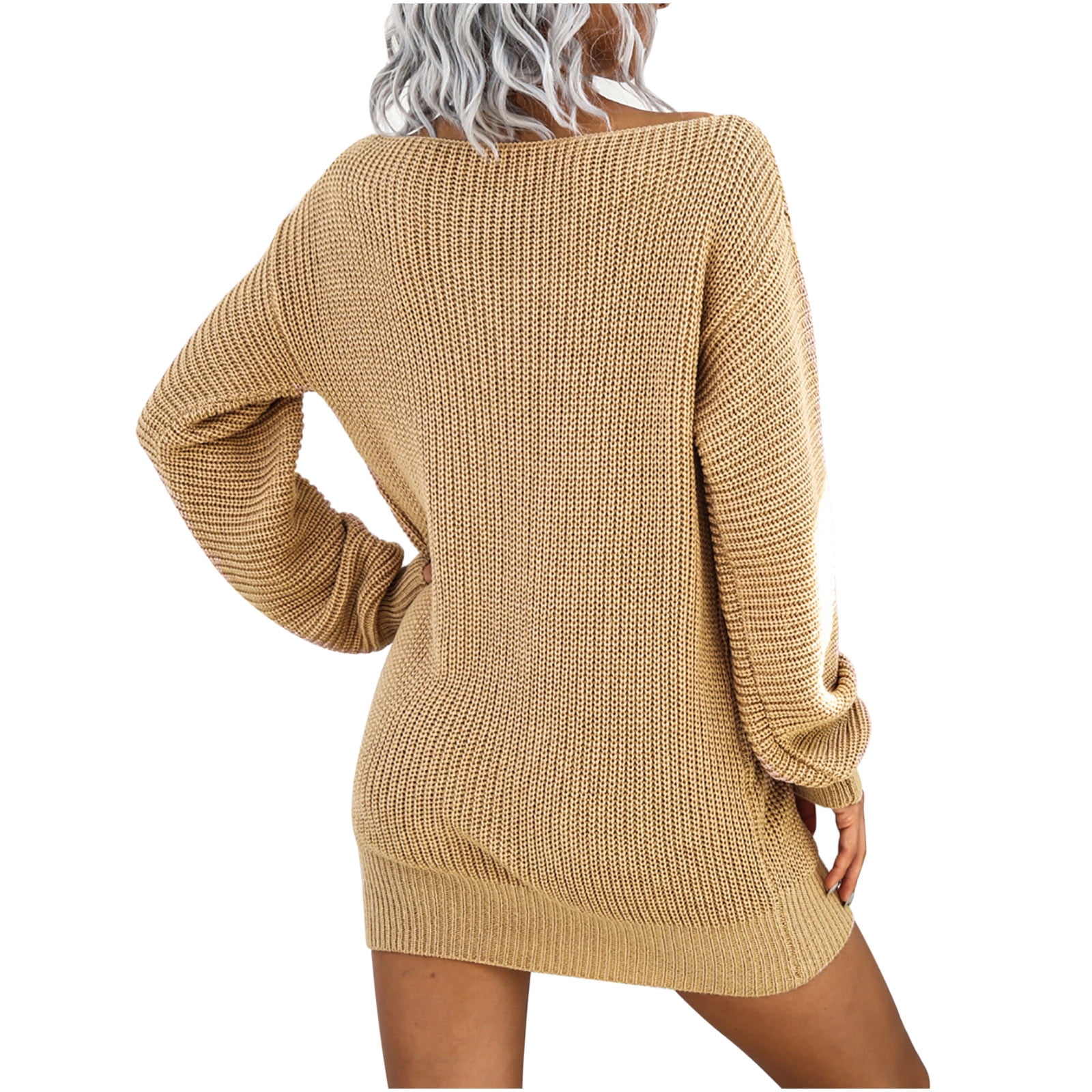 Sentmoon Casual Sweater Dress for Women Long Sleeve Off Shoulder Dresses for Women 2024 Cold Shoulder Fashion Knitted Short Dresses,Loose Flowy Trendy Women Clothing Khaki L Fall Saving