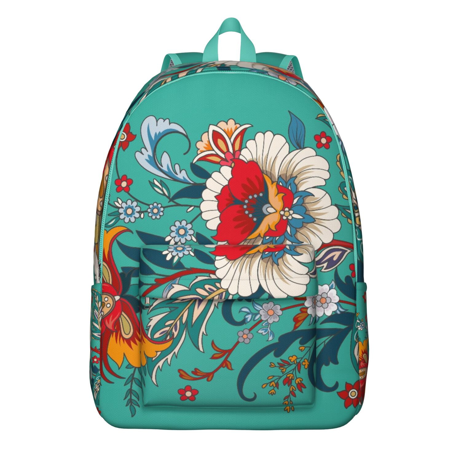 Mandala and Paisley School Backpack for Women Artistic Vintage Floral Boho Style Daypack with Ethnic Pattern
