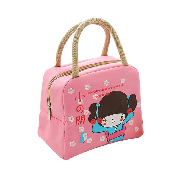 Bolso Bolsa de Almuerzo Alimentos Comida Forma de Chica Para Viaje Picnic Portátil Rosada SM SunniMix Bolso del almuerzo