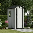 thumbnail image 5 of EHHLY 3.4x5.3 FT Resin Outdoor Storage Shed, 125 Cuft Garden Tool Sheds & Outdoor Storage Plastic Shed with Floor, 7FT Tall Backyard Outside Lawn Mower Storage Shed with Side Window, Cemented Grey, 5 of 5