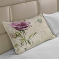 thumbnail image 2 of Rose Knitted Quilt Pillowcover, Vintage Postcard Design Delicate Flower Blossom Hand Drawing Print, Standard King Size Pillow Cover for Bedroom, 30" x 20", Tan Pale Pink Green, by Ambesonne, 2 of 2