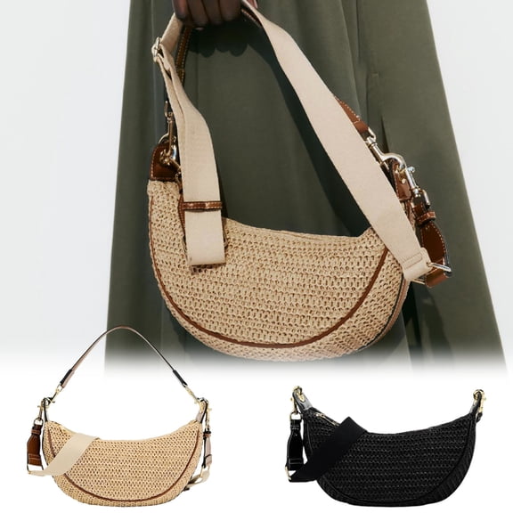 ibiyuan Crossbody Bags For Women Travel Adjustable Strap Woven Straw Crossbody Bag for Women, Summer Beach Lightweight Shoulder Hand Purse