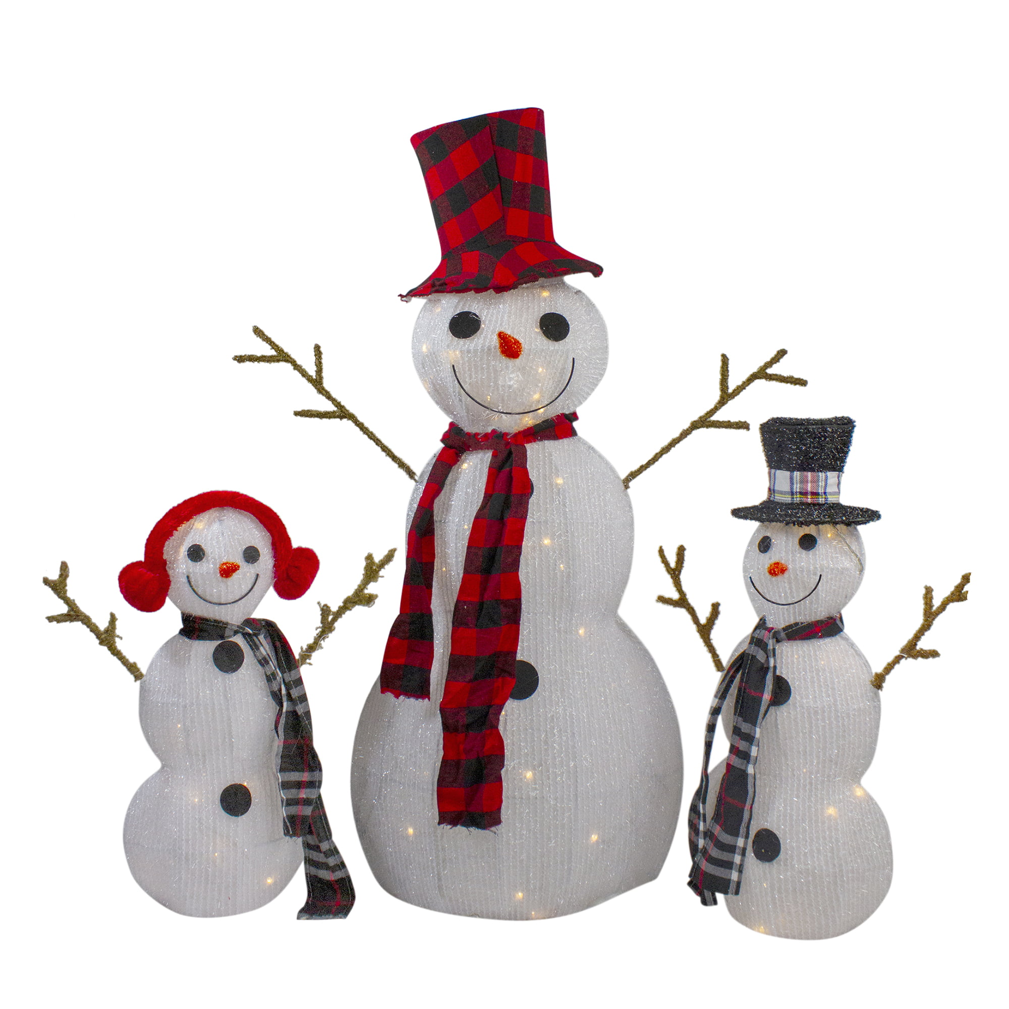 Set of 3 Lighted Tinsel Snowman Family Christmas Outdoor ...