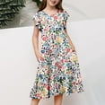 thumbnail image 5 of shoper Toddler Girl Dresses 5t Ruffled Sleeve Floral Print Crew Neck Tiered Flowy Casual Dresses Wedding Guest Dress Multicolour 160, 5 of 6