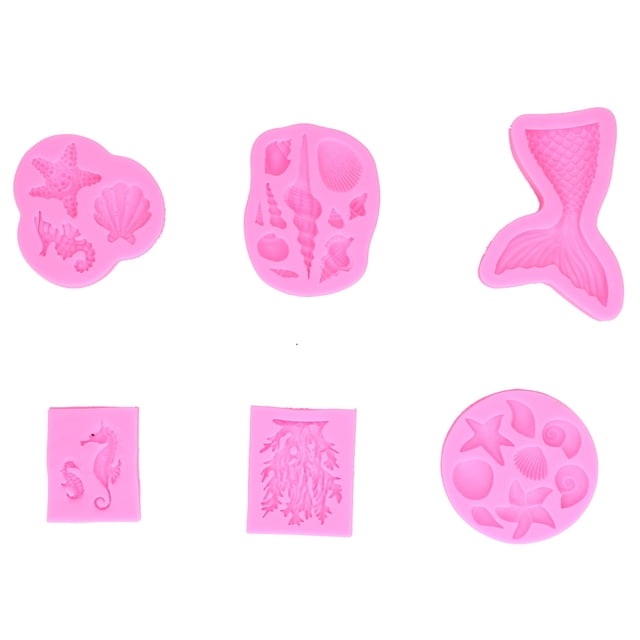 6 piezas de moldes de silicona con forma de concha marina, moldes para fondant, chocolate, herramientas de decoración, color rosa
