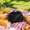 thumbnail image 4 of Lunch Bag, Plain Color Zippered Handheld Insulated Thermal Cooler D Style Bento Box for Work Office Picnic Travel Outdoor Lightweight Durable Food Container 5.91x9.84x7.48in Black, 4 of 4