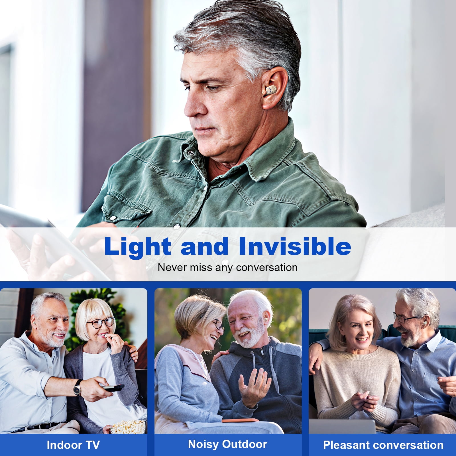 Hearing Aids for Seniors Rechargeable with Noise Cancelling, Hearing Amplifier for Adults Hearing Loss, Invisible Hearing Aid, In Ear Sound Amplifier With Charging Case
